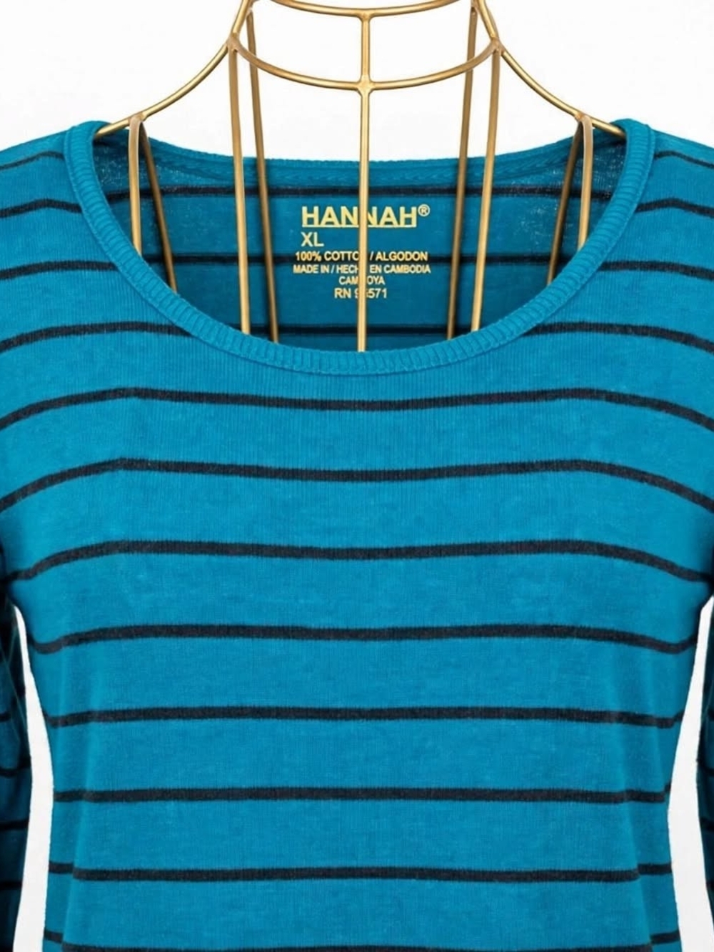 Hannah Teal and Black Striped Long Sleeve Tee